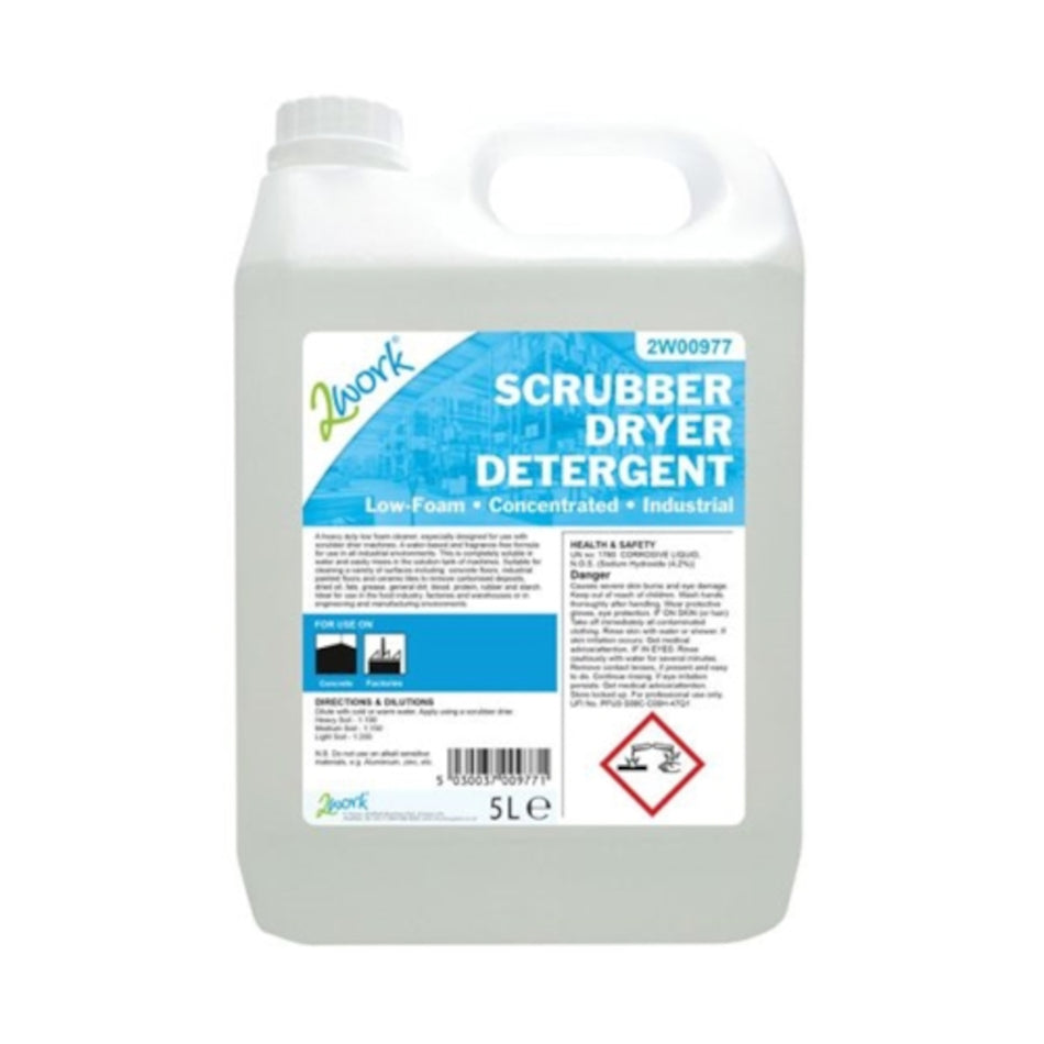 2Work Scrubber Dryer Detergent Low Foam Fragrance Free - 5 Litre